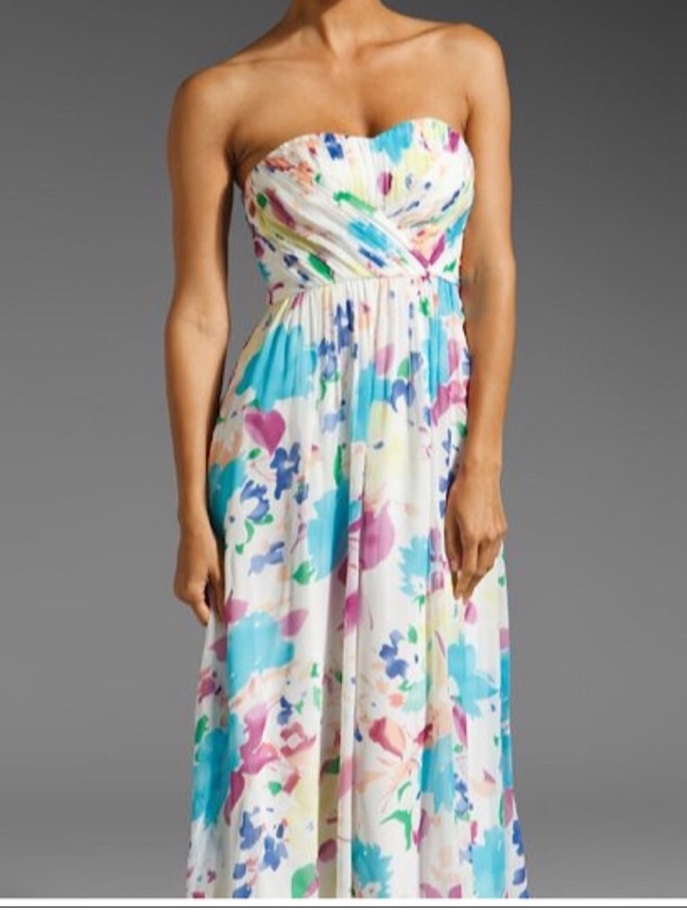 Yumi Kim Strapless Floral Maxi Dress in White, Blue, Pink & Green
